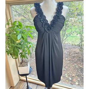 Maggie London rosette dress Little Black cocktail deep V-neck rosette dress